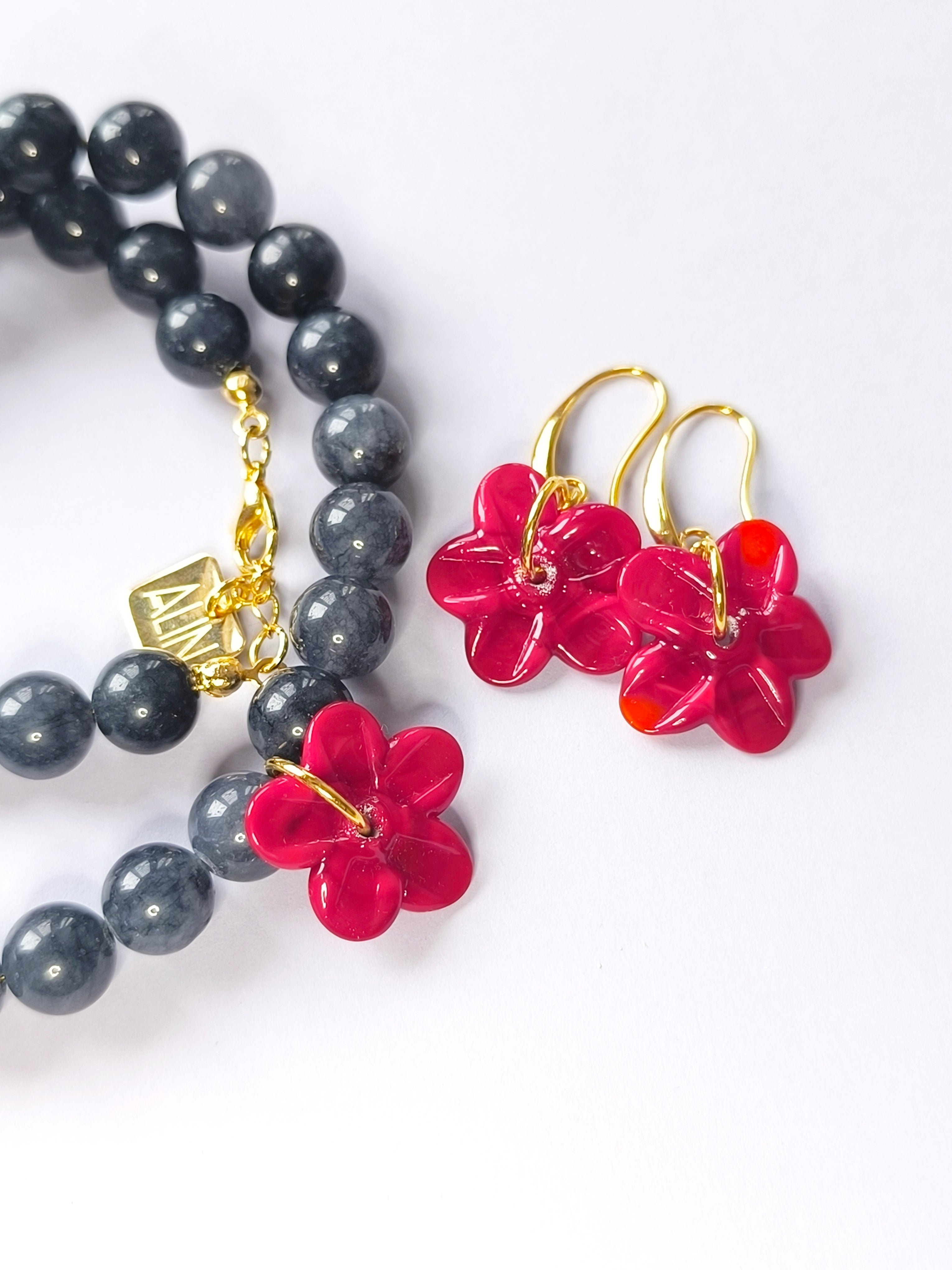 San Marino Red Flowers Küpe